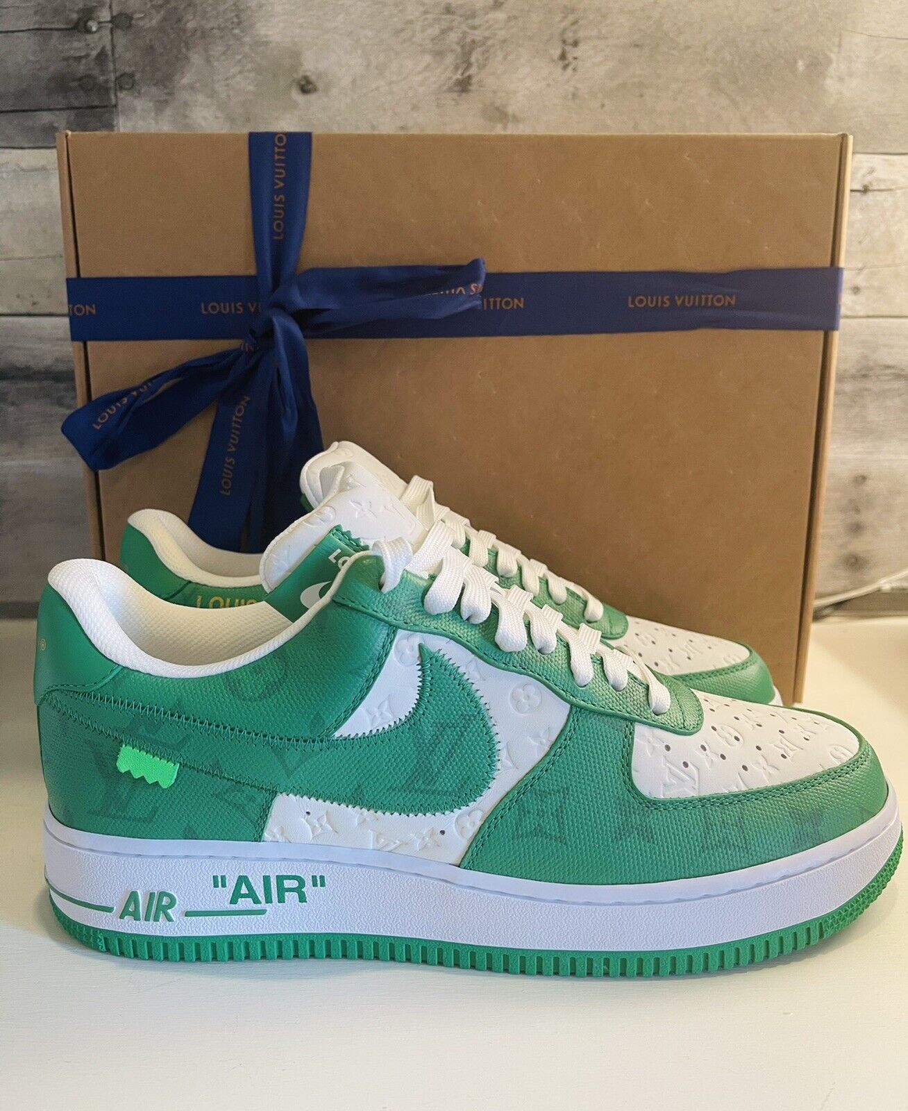 Louis Vuitton Air Force 1 Nike by Virgil Abloh in Rare Green Shoes  Authentic LV