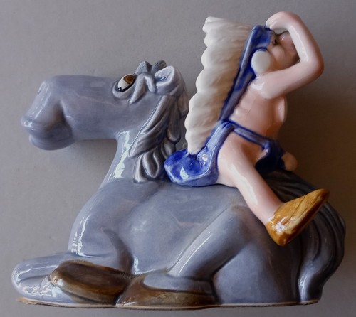 Indian Chief on Resting Horse CERAMIC FIGURINE 1981 Quon Quon Japan - 第 1/4 張圖片