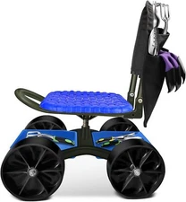 iCOVER Garden Cart Rolling Stool with 4 Wheels & Tool Bag，Height Adjustable