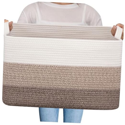 Large Storage Basket, Cotton Rope Woven Blanket Basket, Toy Gradient Brown