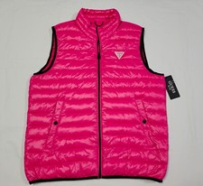 GUESS Mens Packable Pink Puffer warm Vest Mens Light Weight Volt Quilted