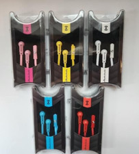QTY 5 Stereo 3.5mm Earbuds Earphones, Mic, Flat cord. Yellow White Blue Red Pink