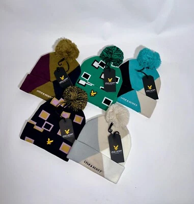 Lyle & Scott Vintage Herren Beanie Mütze Bommel Logo One Size Acryl Winter Und