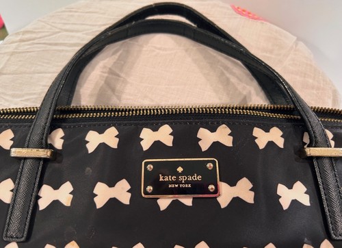 Kate Spade Nylon Laptop Bag Handles Black With White Bows (NO Shoulder Strap) - Picture 3 of 10