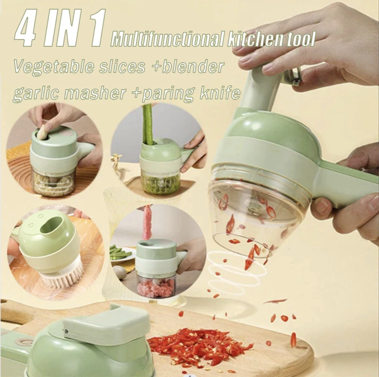 4 in 1 Handheld Electric Vegetable Cutter Set Garlic, Food Processor Onion Etc.