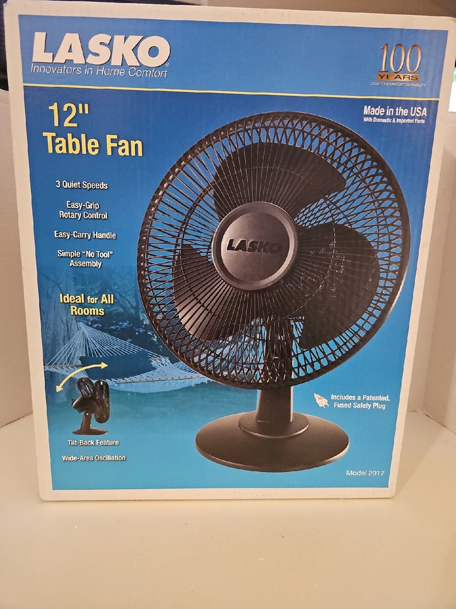 Lasko 12-inch 3-Speed Oscillating Table Fan with Tilt-Back Head Model 2017  Black | eBay