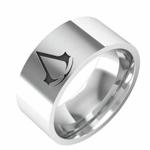 8mm Silver Assassin's Creed Ring Comfort Fit Men Band Couple Ring Size ...