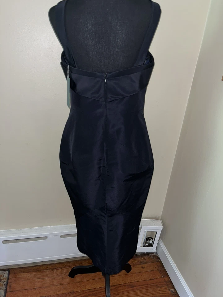 NUEVO CON ETIQUETAS VESTIDO DE CÓCTEL ZAC POSEN AZUL MEDIANOCHE $2,990 100% SEDA FORRADO CRUZADO Foto 4 de 4