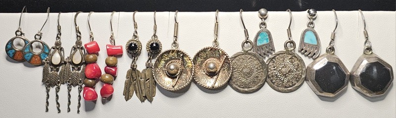 Vintage Sterling Silver Native & Taxco Earring Lot. Wear Or Resell. No Scrap