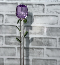 Glass Rose Purple Crystal Flower Figurine 7" with Original Gift Box Faceted