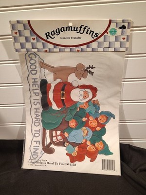 Vnth 1992 Ragamuffins by Karen Wood Iron-On Christmas Transfers Good Help 