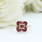 1.5ct Natural Ruby Engagement Ring Art Deco Halo 14k Yellow Gold Plated