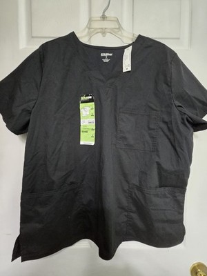 NWT Scrubstar UNISEX Scrub Top size L~BLACK Classic V-Neck-Chest 25.5''/L 28''