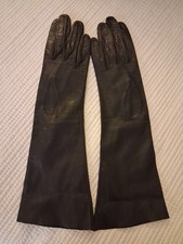 Elegant Elbow Length Vintage Black Leather Kid Gloves wrist 3" Size 6