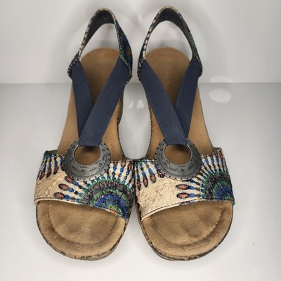 Rieker Roberta Wedge Sandals Womens Sz 7 Peacock Print Leather Comfort  Stretch