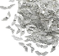 200 Pcs Angel Wing Beads Tibetan Alloy Fairy Charms Silver Jewelry DIY