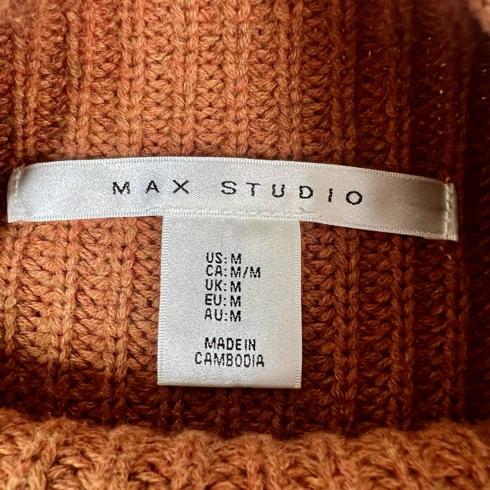 Suéter Max Studio Para Mujer M Naranja Óxido Algodón Acanalado Grueso Tejido Cuello Simulado Foto 4 de 4