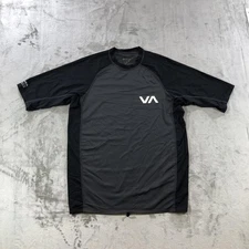 RVCA Shirt Mens Medium Black Gray Rash Guard Short Sleeve Swim Surf UVA/UVB