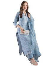 Gosriki Women'S Rayon Blend Straight Printed Kurta With Pant  Dupatta Sonev...
