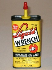 Vintage Solder Seal LIQUID WRENCH Advertising Tin Oil Can! (Radiator Specialty)