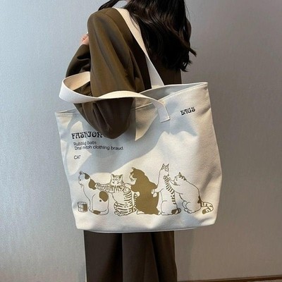 Women's Canvas Tote Bag Fashionable Spacious Durable Shoulder Bag with Zipper