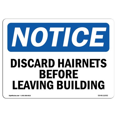 OSHA Notice Sign - Discard Hairnets Before Leaving Building | Vinyl Label Dec...