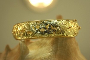 Authentic 18MM YG GOLD-PLATED 925 SILVER PIERCED HAWAIIAN REGAL PRINCESS SCROLL BRACELET