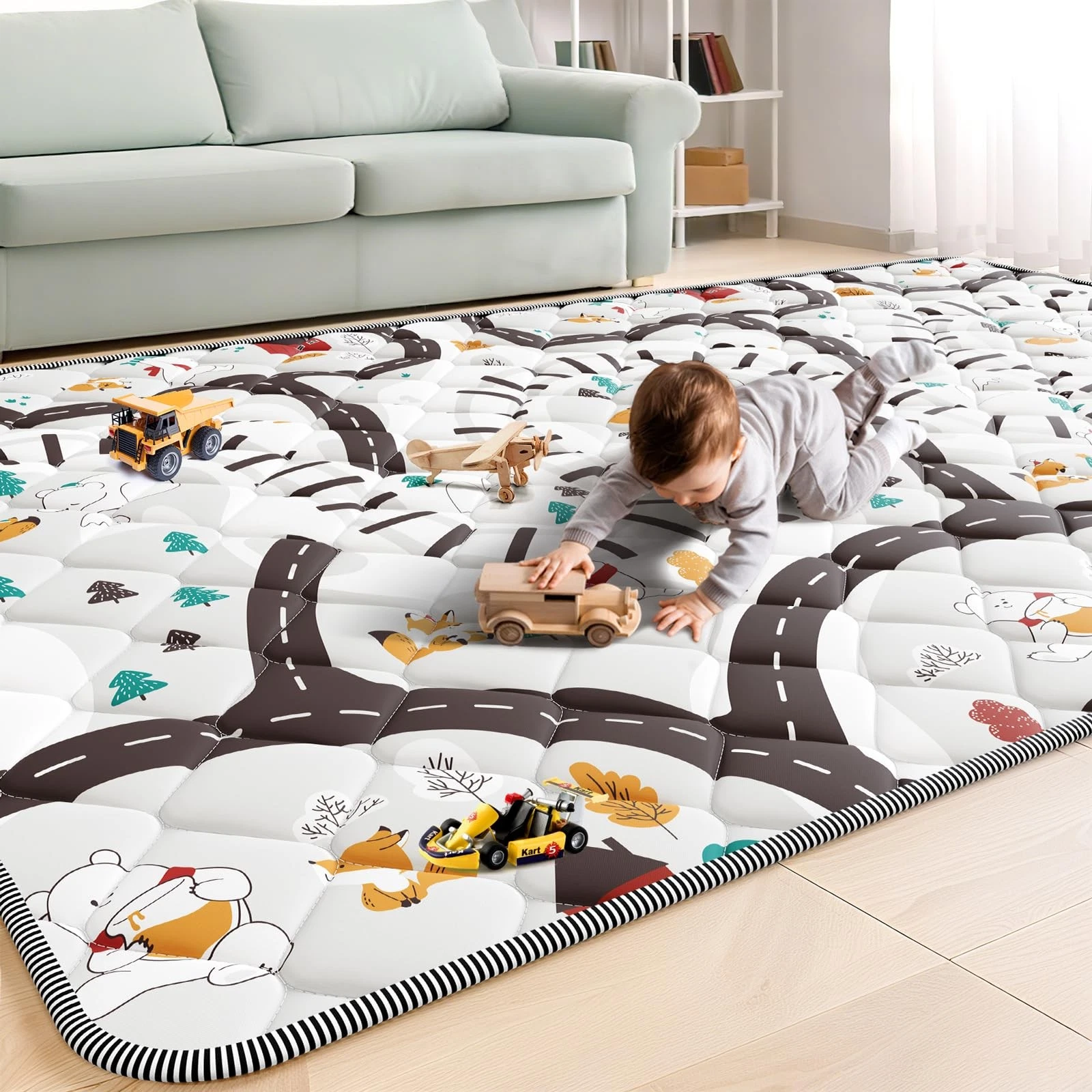 Palopalo 74x50 Foam Baby Floor Play Mat with Train Track Design 0.8in Thick ...