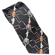Vtg Nicole Miller Mens Slim Tie 1995 Silk Football Black HandSewn 54x2.75  Korea