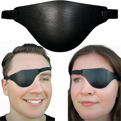 Black Leather Eye Patch with Adjustable Band and Concave Design - Comfortable Me