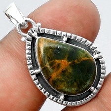 Natural Turkish Rainforest Chrysocolla 925 Silver Pendant Jewelry P-1495