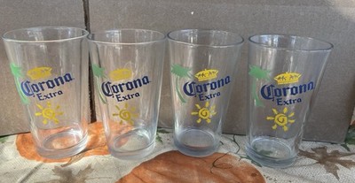 4 Set Corona Extra Beer Glasses Palm Tree And Sunshine 16 Oz VG Condition
