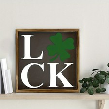 Lucky Irish Decor Wooden Plaque Minimalist LUCK Clover Art For St Patricks Day