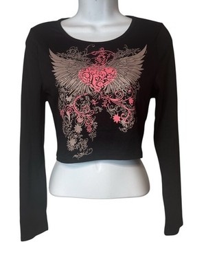 Romwe Black Fairy Grunge Graphic T Tattoo Floral Gems Y2k Long Sleeve Nwts