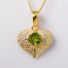 Natural Peridot & CZ Heart Pendant, 925 Sterling Silver, Bridal Jewelry Gift