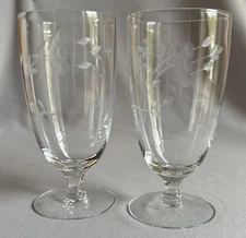 Two Iced Tea Goblets Glasses Princess House Crystal Heritage Pattern 6"