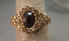 Antique Georgian? 14k Gold Ring purple Maroon Stone Tiny Pearls Size 6.5 As is