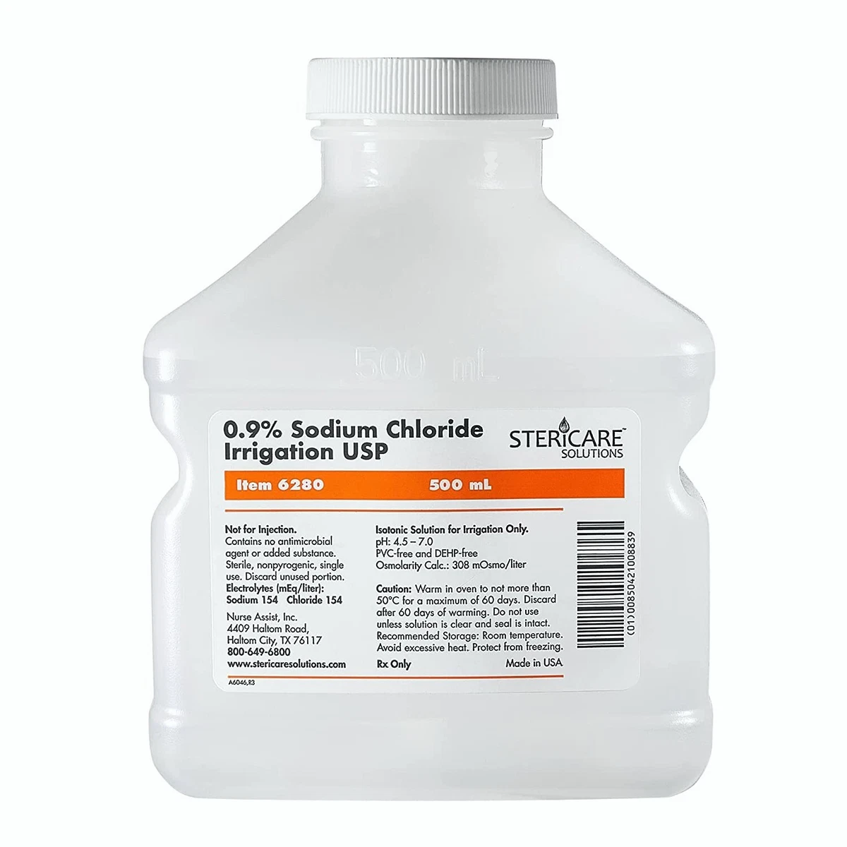 Sterile Irrigation Solution USP Normal Saline 500ML Sodium Chloride 0.9% |  eBay