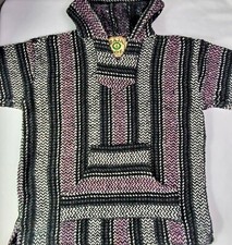 Vintage Baja Joe Mexican Hoodie Ladies Large Kangaroo Pocket Gray Pink