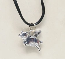 Silver Tone Flying Pig with Wings Charm Pendant When Pigs Fly NEW Piggie Swine