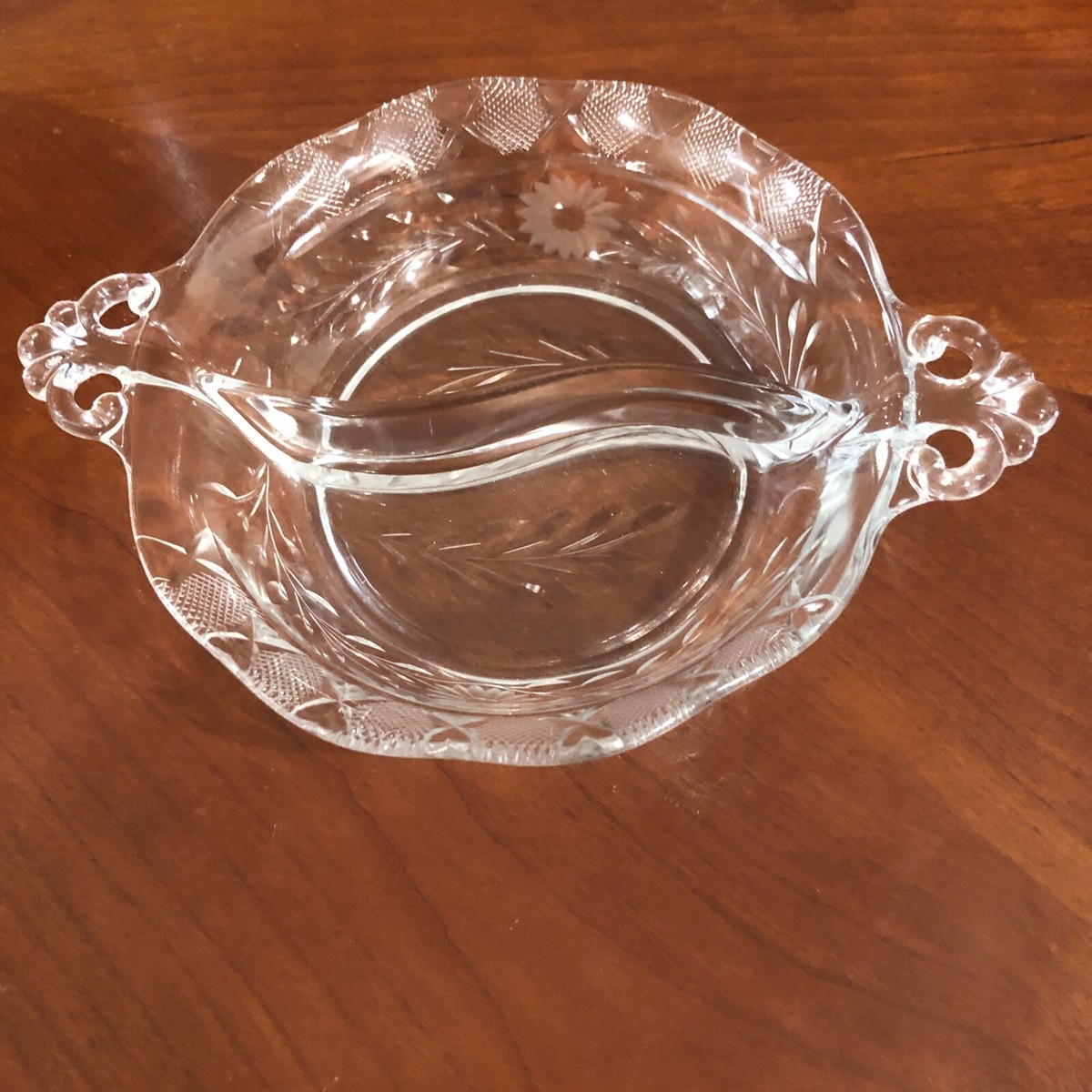 Vintage Crystal Divided Relish Dish, Elegant Etched Floral Design