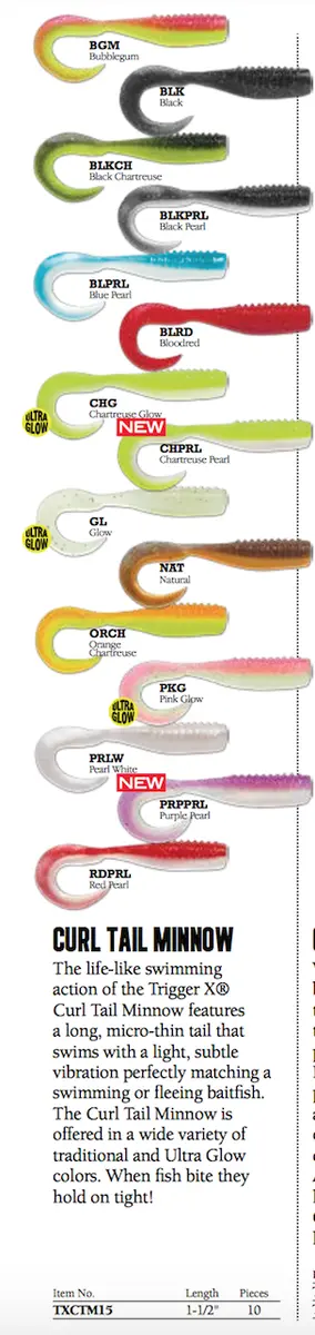 RAPALA VMC TRIGGER X CURL TAIL MINNOW 1.5inch - Variety of Colours