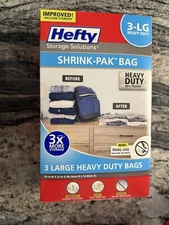 Hefty Shrink-Pak Storage Bags, Large, Heavy Duty, 3-pack,  NEW