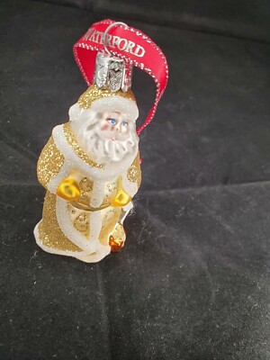 Waterford Santa Blown Glass Holiday Ornament Gold glitter 3 1/4" | eBay