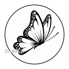 30 BUTTERFLY ENVELOPE SEALS LABELS STICKERS 1.5" ROUND BLACK WHITE FAVORS GIFT
