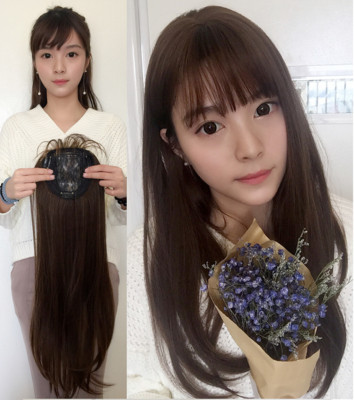 Straight Hair  Clip In Synthetic Hair Topper Piece Women Hairpiece with Bangs 