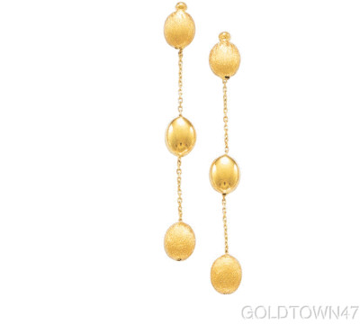 Mode-Ohrhänger 14 kt Gelbgold strukturiert glänzend 3 Kieselsteine