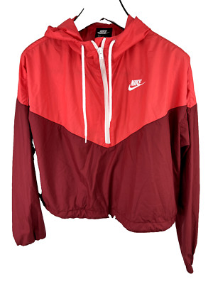 Nike NSW Heritage Cropped Windrunner Jacket Red Women s Sz Large AR2511 Midriff