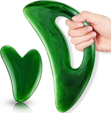 BBTO 2 Pcs Body Gua Sha Tool Large Resin Scraping Tools with Handle for Back, Ne