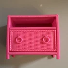 Vtg 1993 Barbie Beverly Hills Pink Wicker Furniture Living Room Drawer Stand